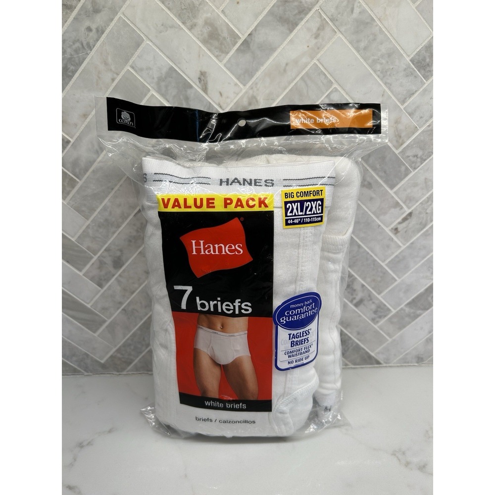 Hanes Seven 7 Pack Value Pack‎ Tagless Briefs Underwear White Mens Size 2XL